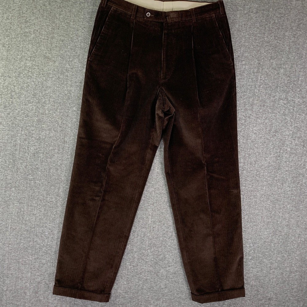 Ermenegildo Zegna Corduroy Pants Men 34x31 Brown Pleated